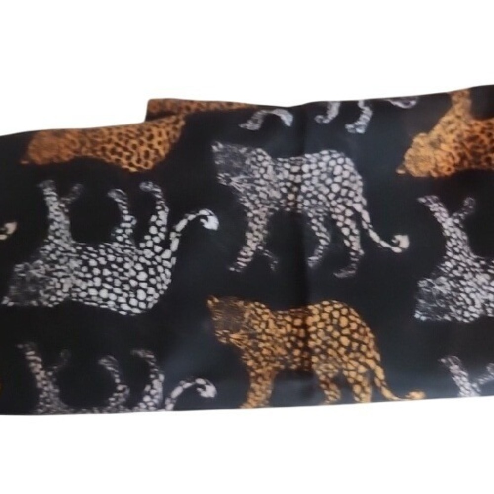 HM Womens Leopard Cheetah Print Scarf Black Tan White Sheer Gauze - Picture 2 of 9